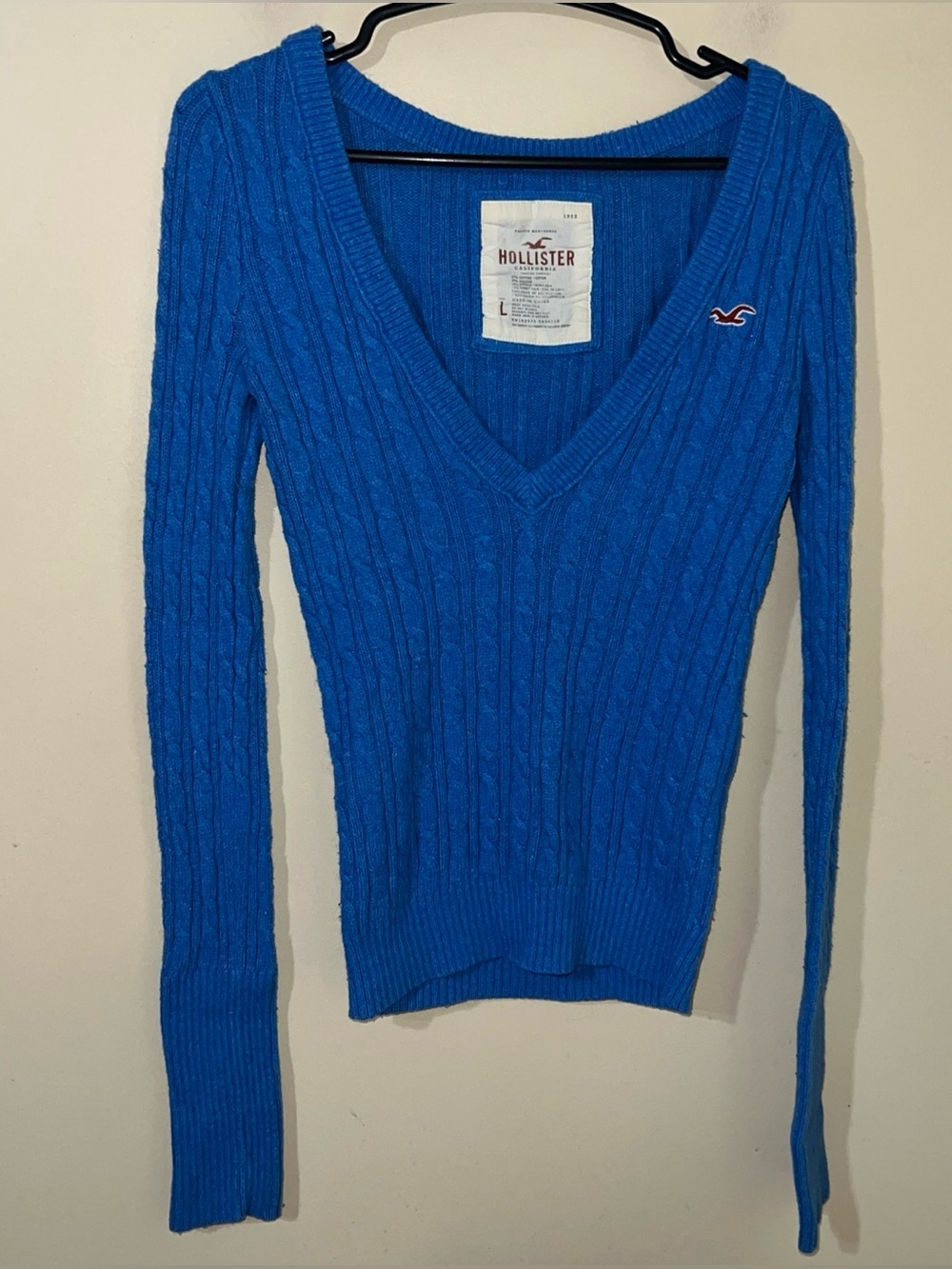 Vintage Y2K HOLLISTER Deep V Cable Knit Sweater RABBIT HAIR Blend Size Small S